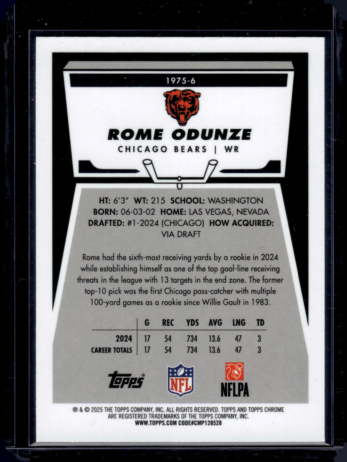 2025 Topps Chrome Rome Odunze #1975-6 Aqua Refractor /199