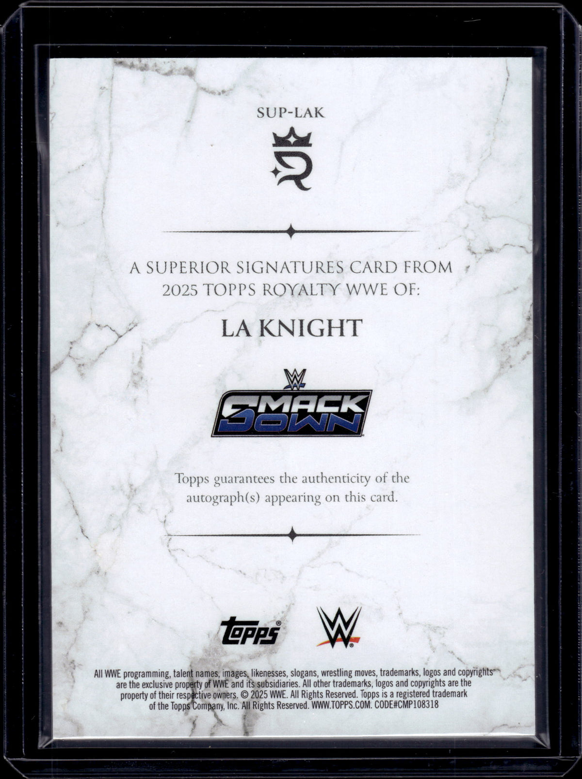 HL-P01 2025 Topps Royalty WWE Superior Signatures LA Knight #SUP-LAK /99