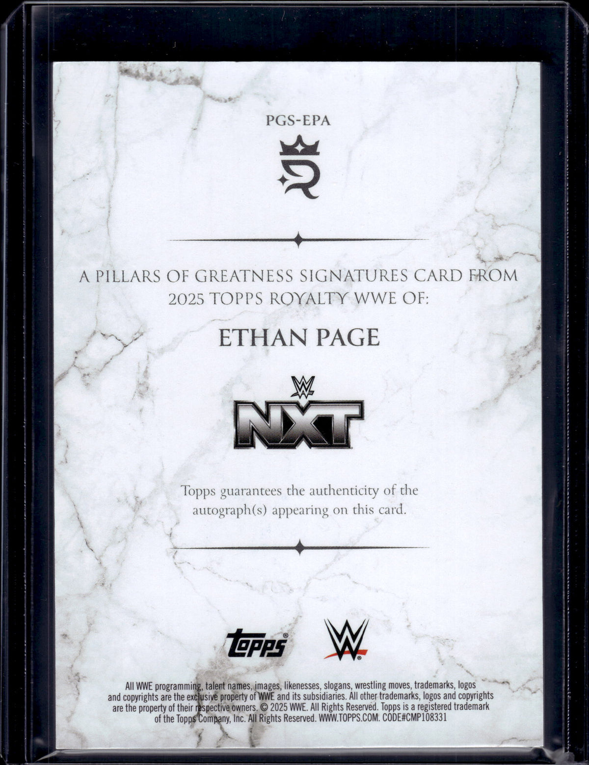 HL-P01 2025 Topps Royalty WWE Pillars of Greatness Sign Ethan Page #PGS-EPA /99