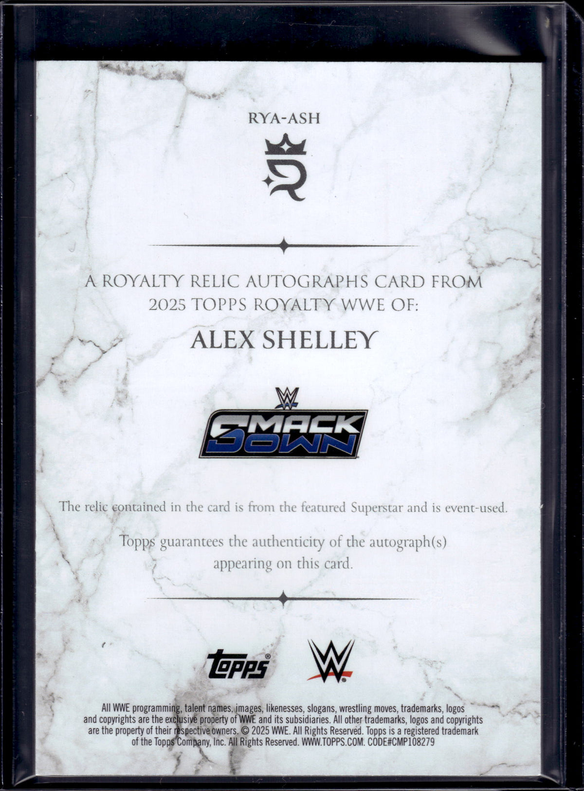 HL-P01 2025 Topps Royalty WWE Alex Shelley #RYA-ASH /99 Event-Used Relic