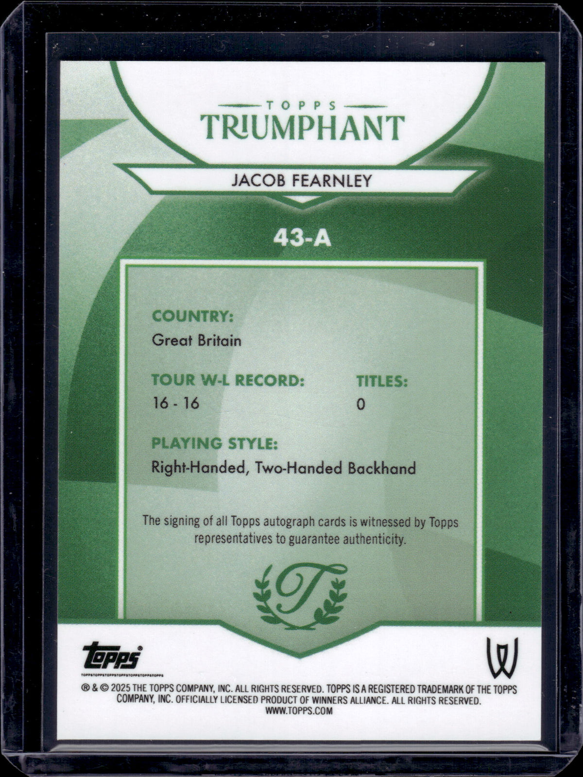 HL-P06 2025 Topps Triumphant Jacob Fearnley #43-A /50 RC