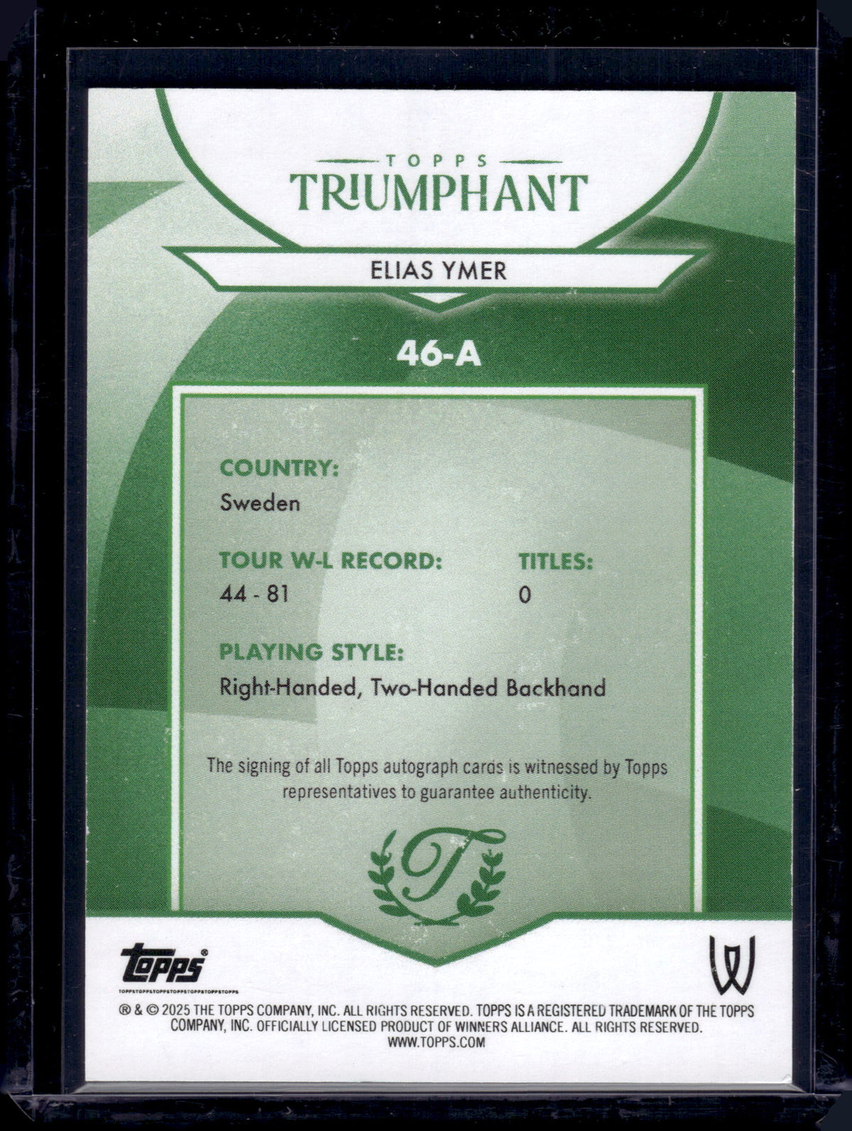HL-P06 2025 Topps Triumphant Auto Elias Ymer #46-A Shimmer /50