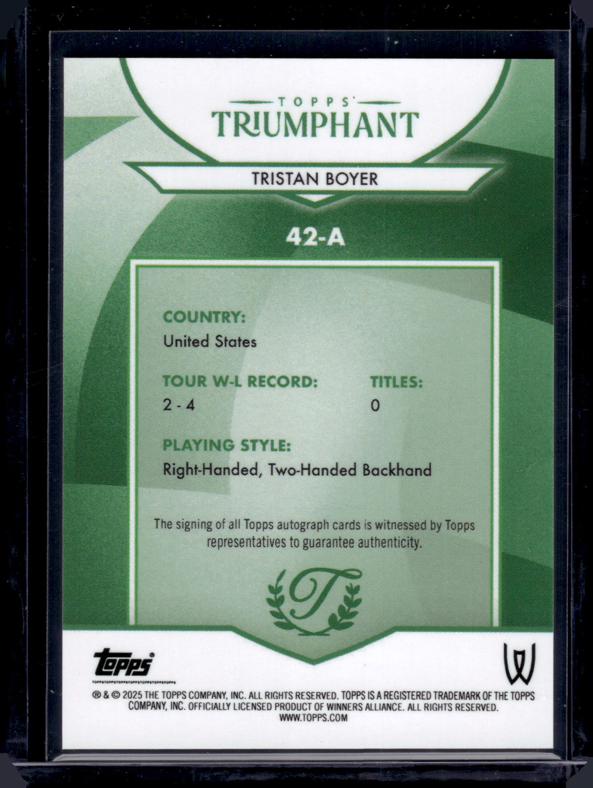 HL-P06 2025 Topps Triumphant Tristan Boyer #42-A /75 Autograph RC