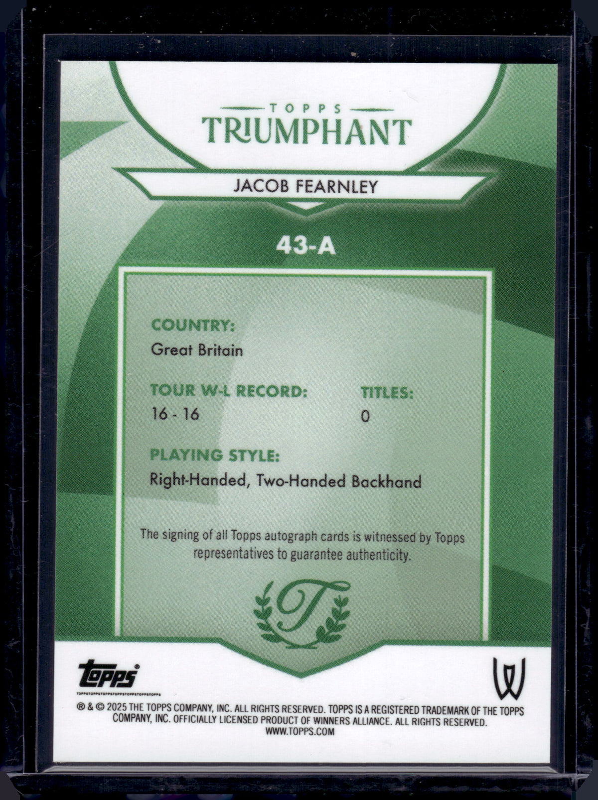 HL-P06 2025 Topps Triumphant Jacob Fearnley #43-A /99 RC