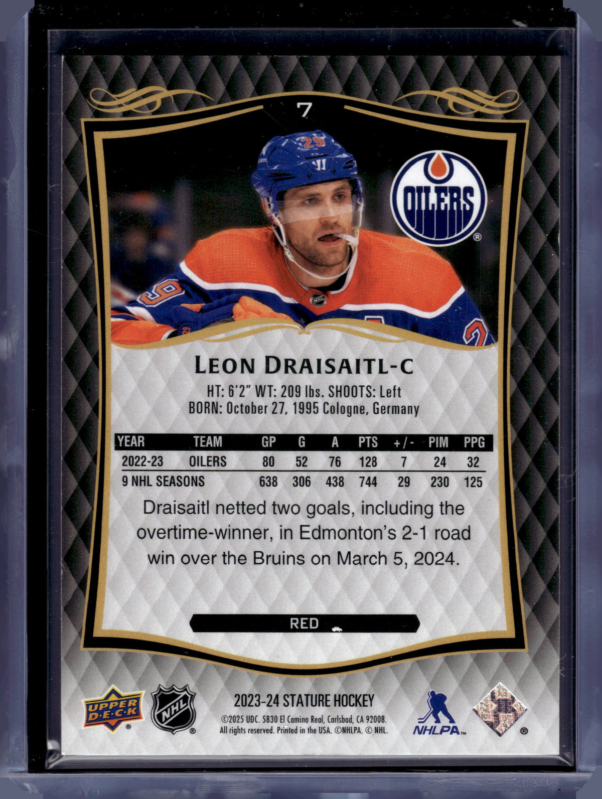 HL-P06 2025 Upper Deck Stature Leon Draisaitl #7 Red /249