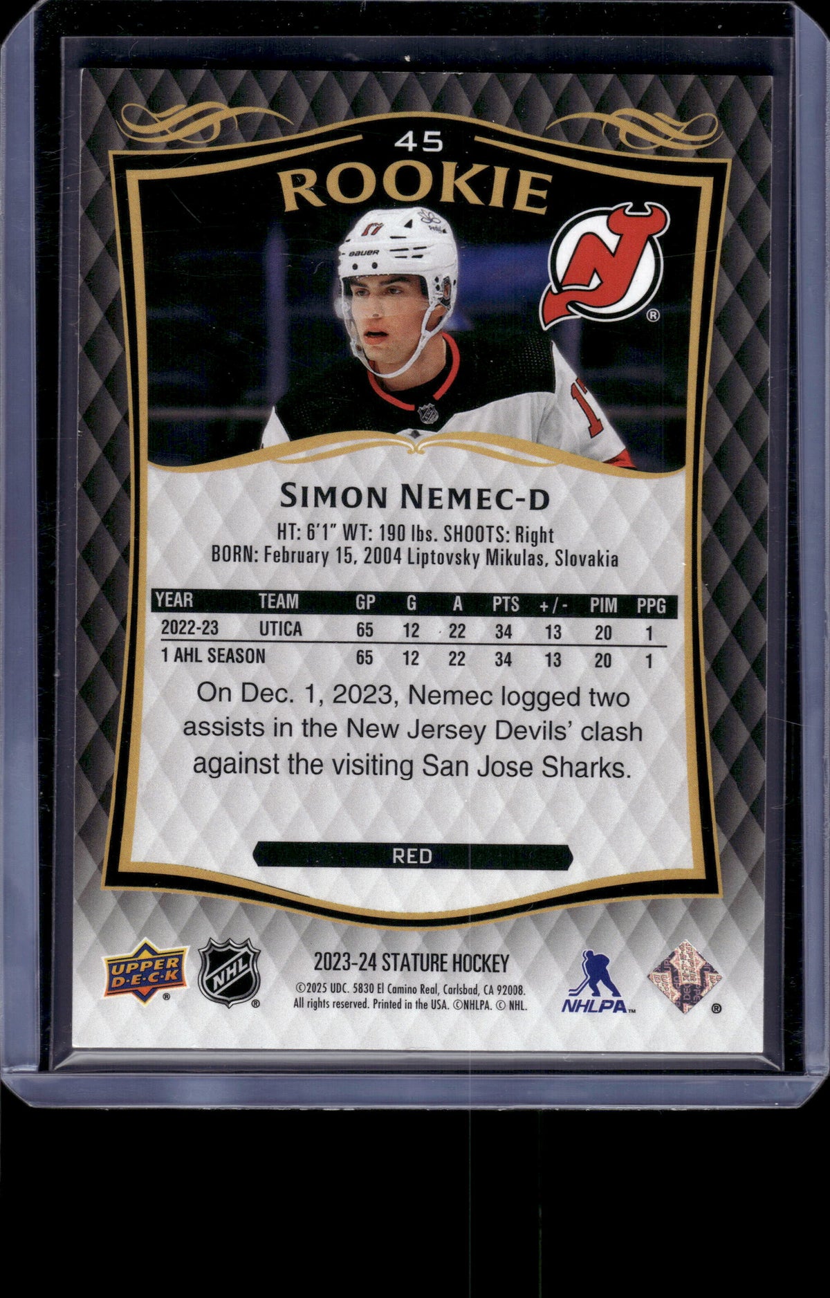 HL-P06 2023 Upper Deck Stature Simon Nemec #45 Red /249
