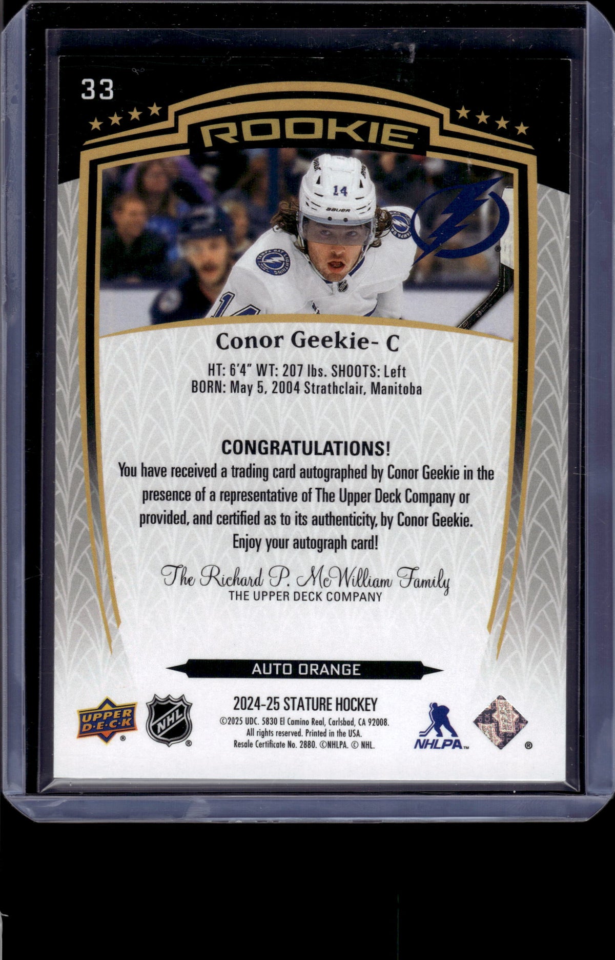 HL-P06 2024 Upper Deck Stature Conor Geekie #33 Orange /50