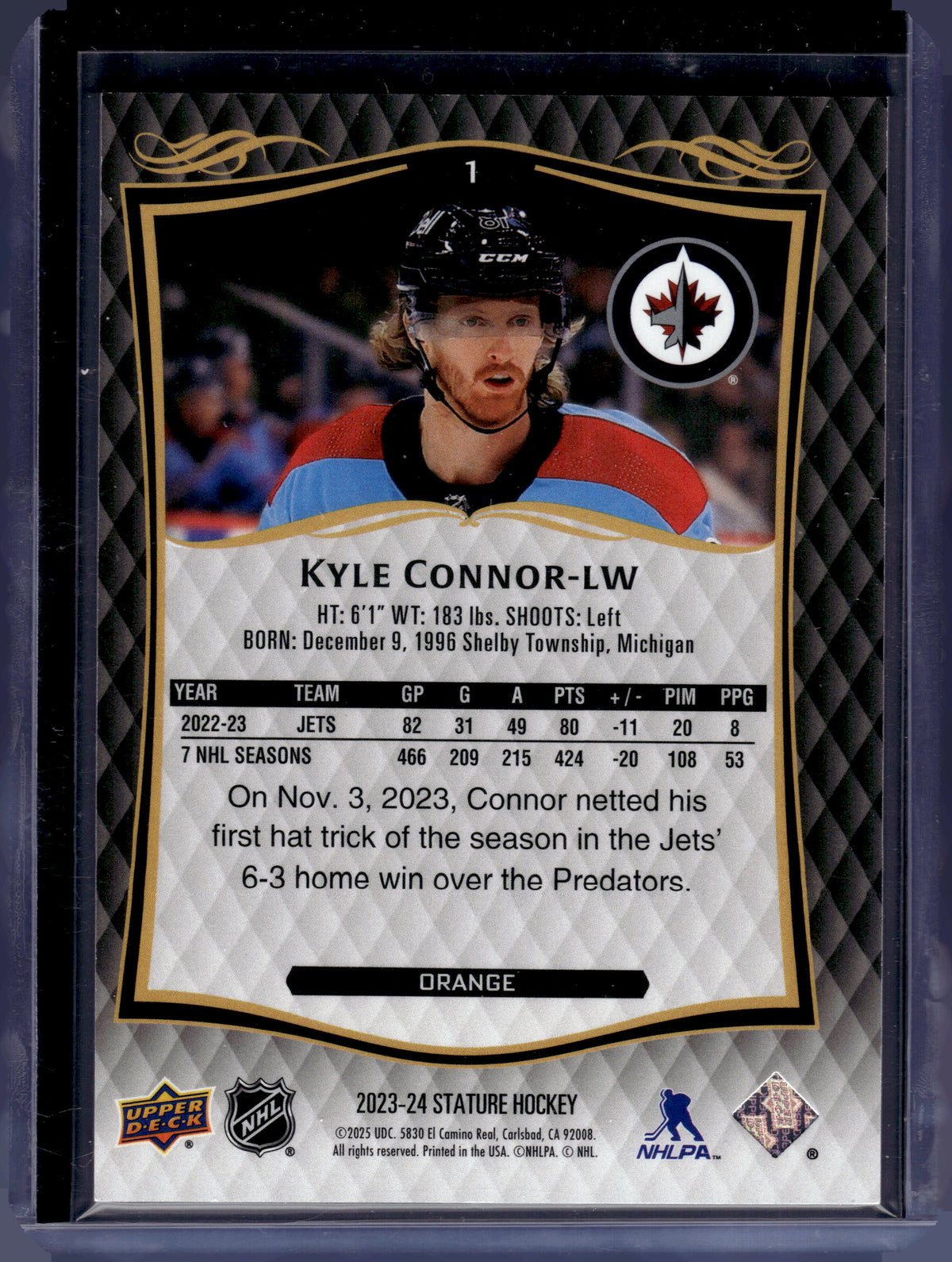 HL-P06 2025 Upper Deck Stature Kyle Connor #1 Orange /199