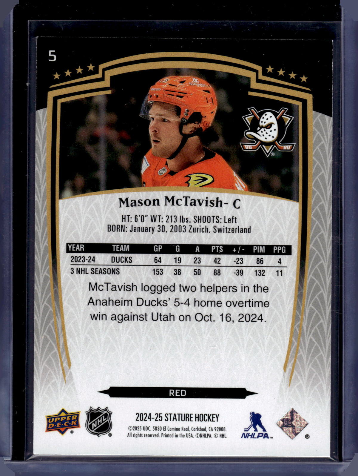 HL-P06 2024 Upper Deck Stature Mason McTavish #5 Red /249
