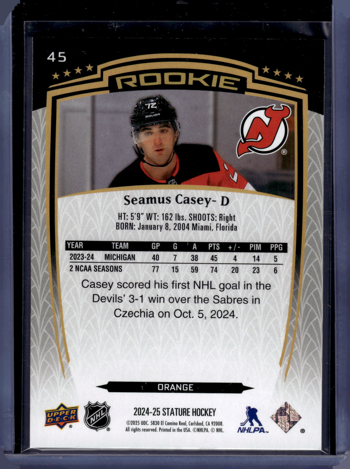 HL-P06 2025 Upper Deck Stature Seamus Casey #45 Orange /199