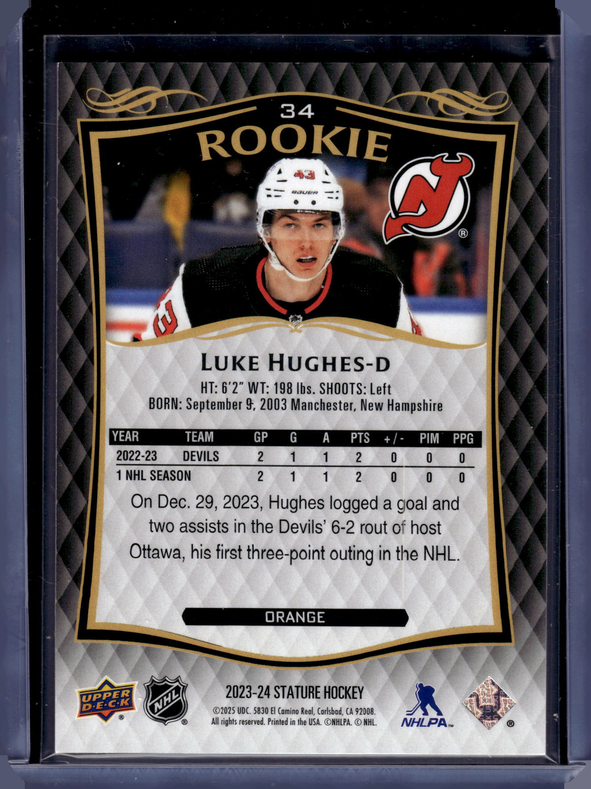 HL-P06 2025 Upper Deck Stature Luke Hughes #34 Orange /199