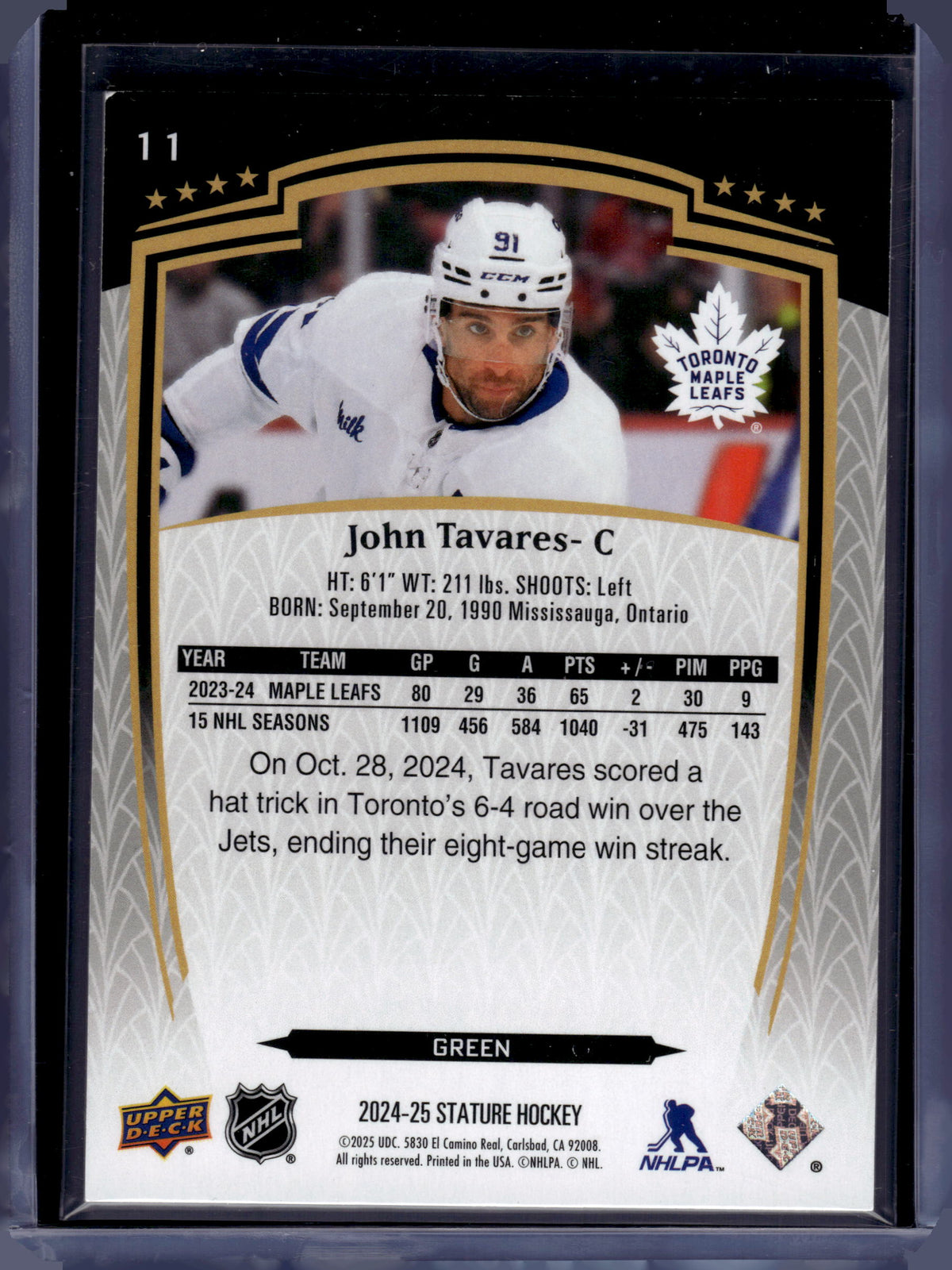 HL-P06 2024 Upper Deck Stature John Tavares #11 Green /375