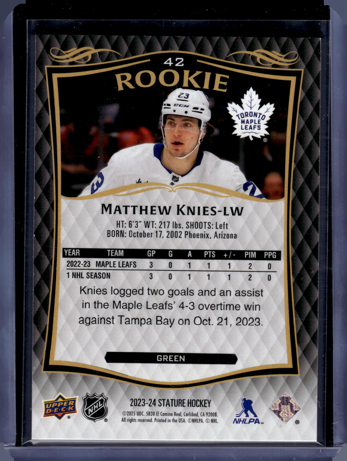 HL-P06 2025 Upper Deck Stature Matthew Knies #42 Green /375