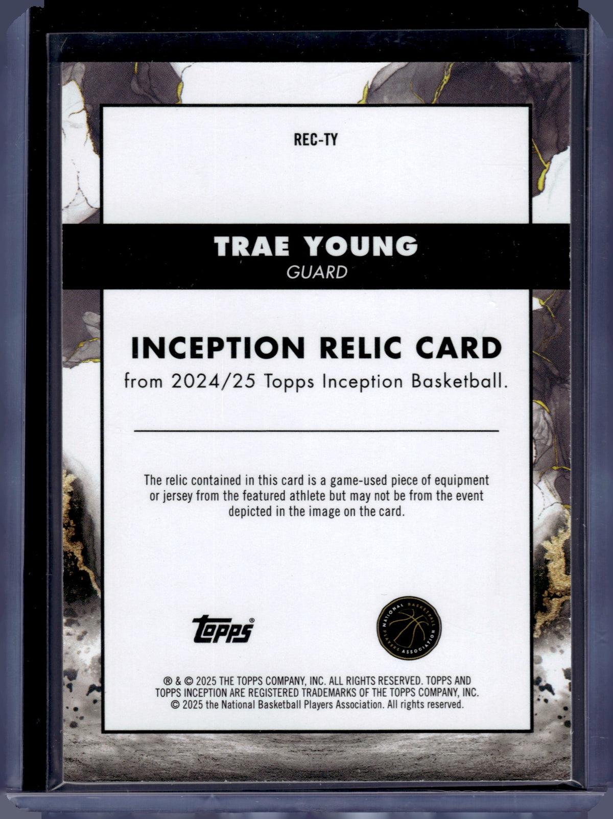 HL-P06 2025 Topps Inception Trae Young #REC-TY Inception Relic Card Game-Worn
