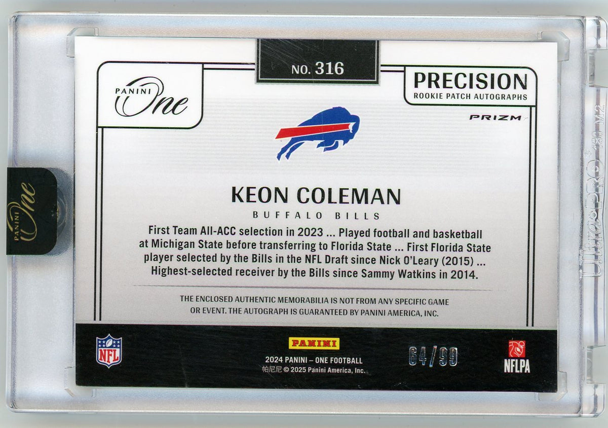 2024 Panini One Precision Keon Coleman #316 /99 Patch Auto RC