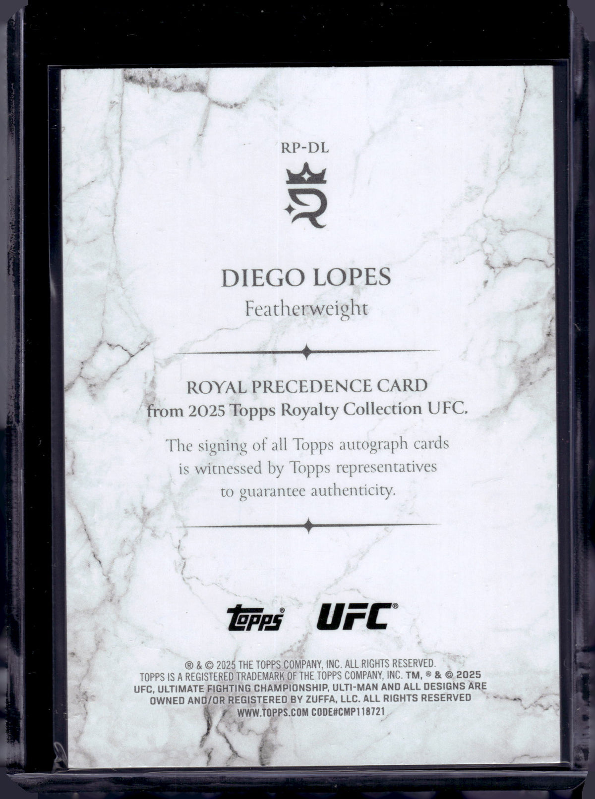 HL-INV 2025 Topps Royalty Collection UFC Royal Precedence Diego Lopes #RP-DL /49