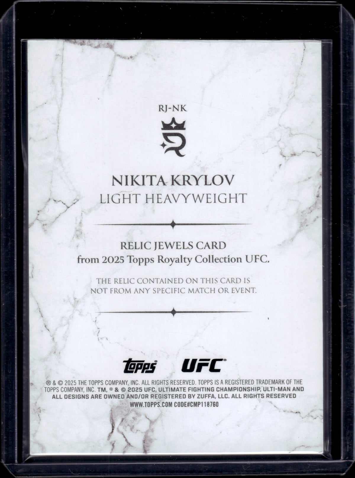 HL-INV 2025 Topps Royalty Collection UFC Relic Jewels Nikita Krylov #RJ-NK /99