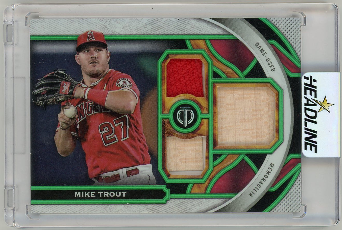 HL-P02 2023 Topps Tribute Mike Trout #TR-MT Green /99 Triple Relic Game-Used