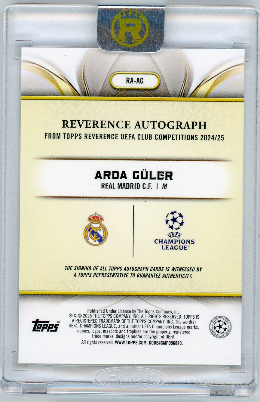 HL-P05 2025 Topps Reverence UEFA Club Competitions Arda Güler #RA-AG Purple Marble /50 Autograph