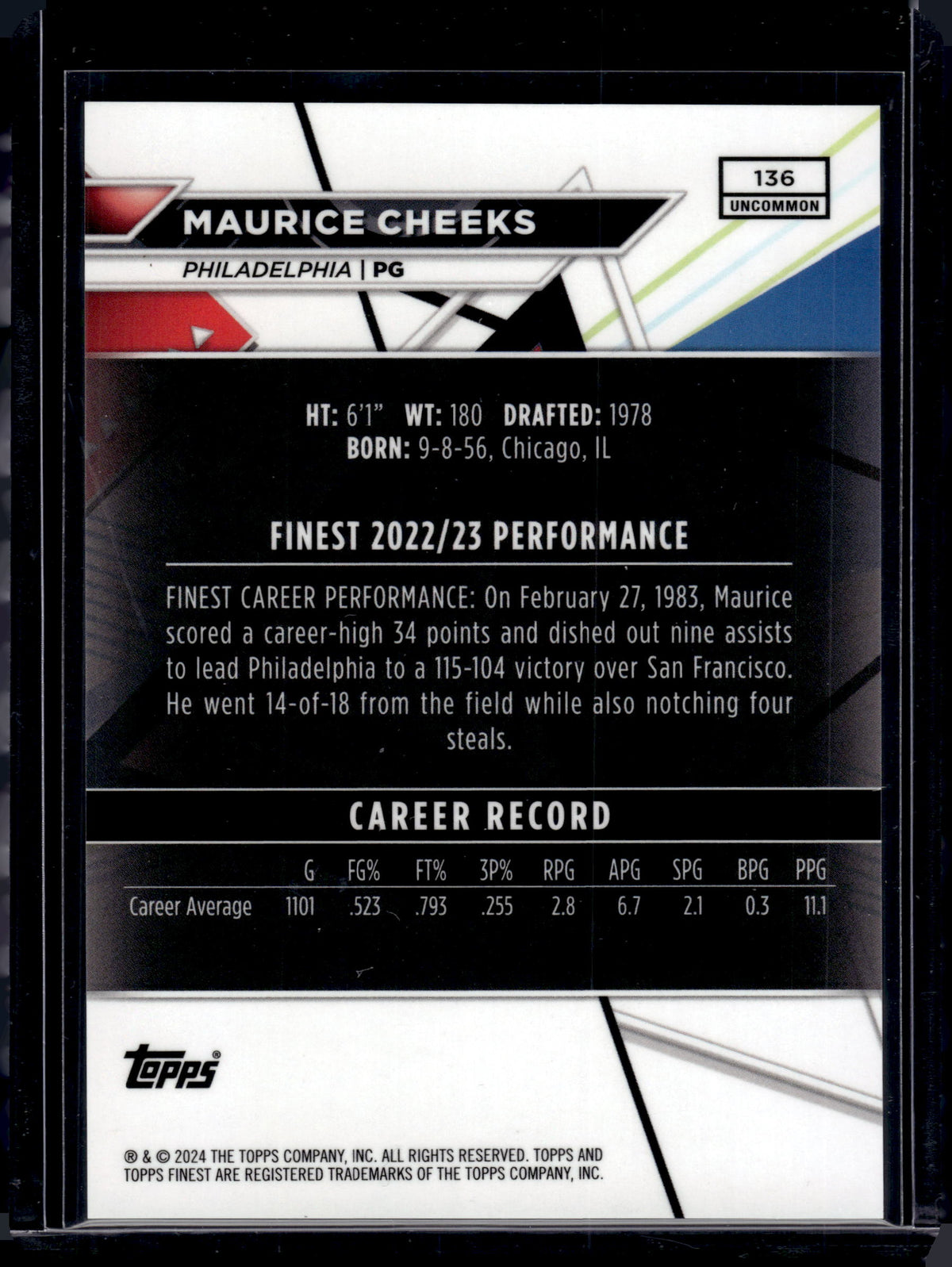 HL-INV 2024 Topps Finest Maurice Cheeks #136 /20