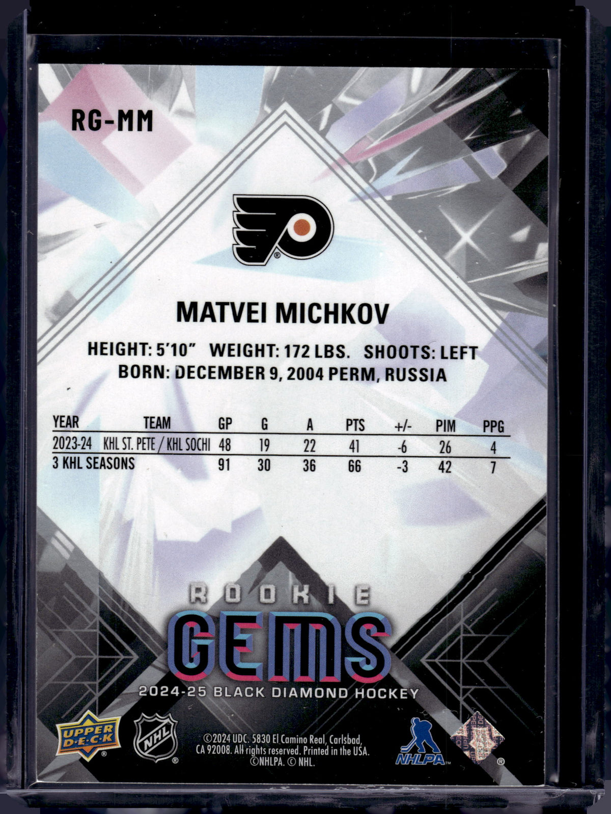 2024 Upper Deck Black Diamond Rookie Gems Matvei Michkov #RG-MM /399