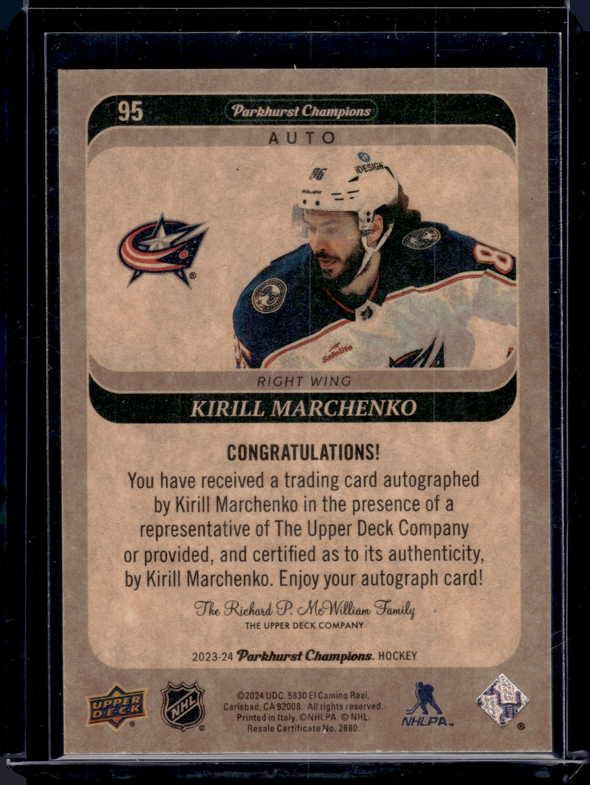 2024 Upper Deck Parkhurst Champions Kirill Marchenko #95 Auto