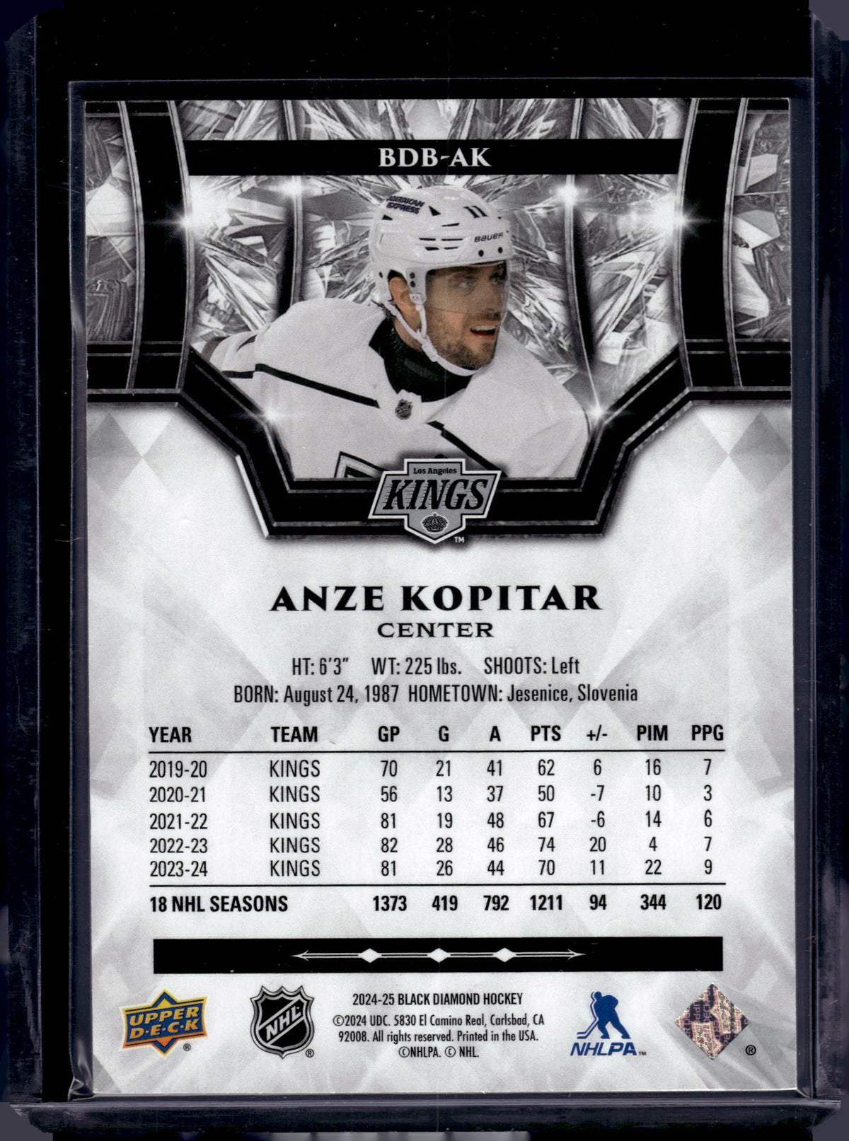 2024 Upper Deck Black Diamond Anze Kopitar #BDB-AK /349