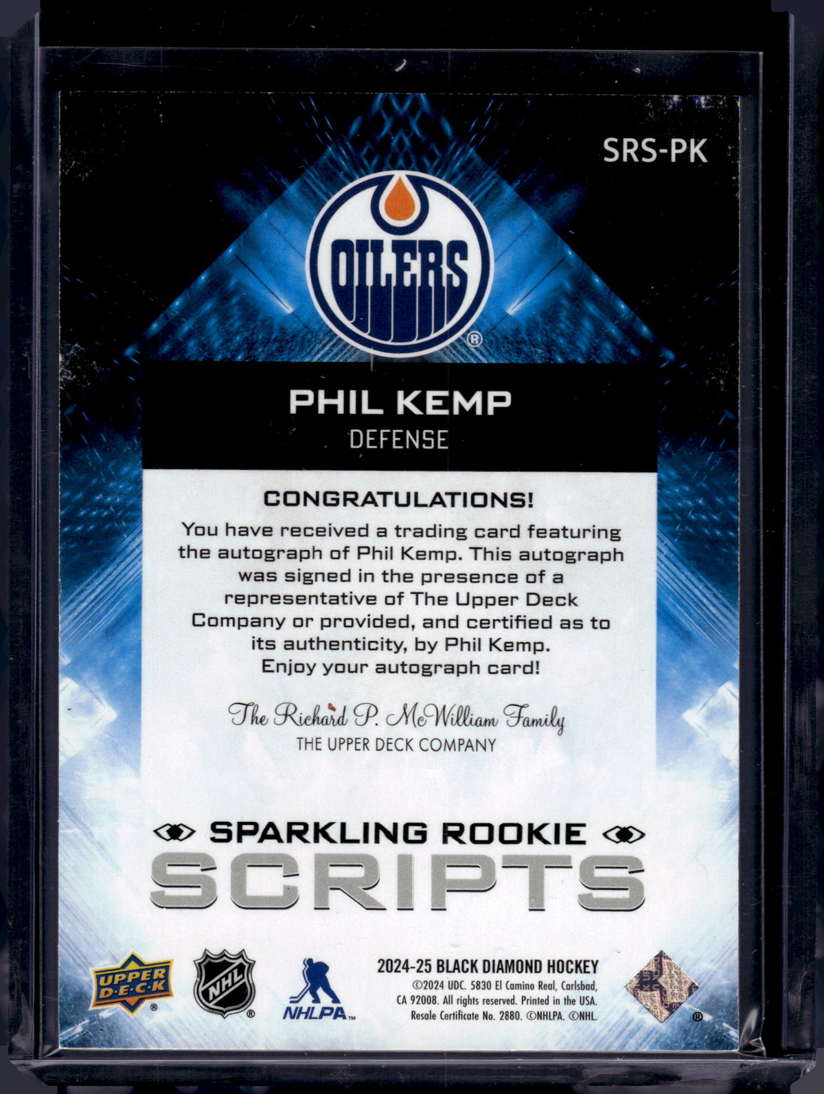 2024 UDC Black Diamond Sparkling Rookie Scripts Phil Kemp #SRS-PK Auto