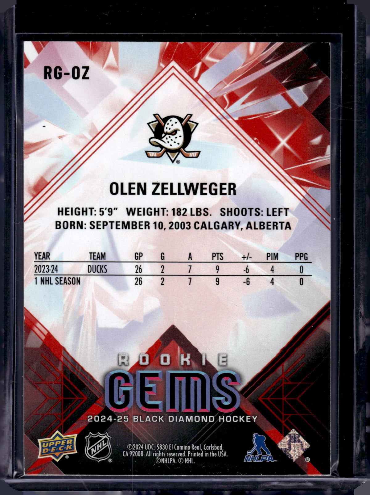2024 Upper Deck Black Diamond Rookie Gems Olen Zellweger #RG-OZ /100