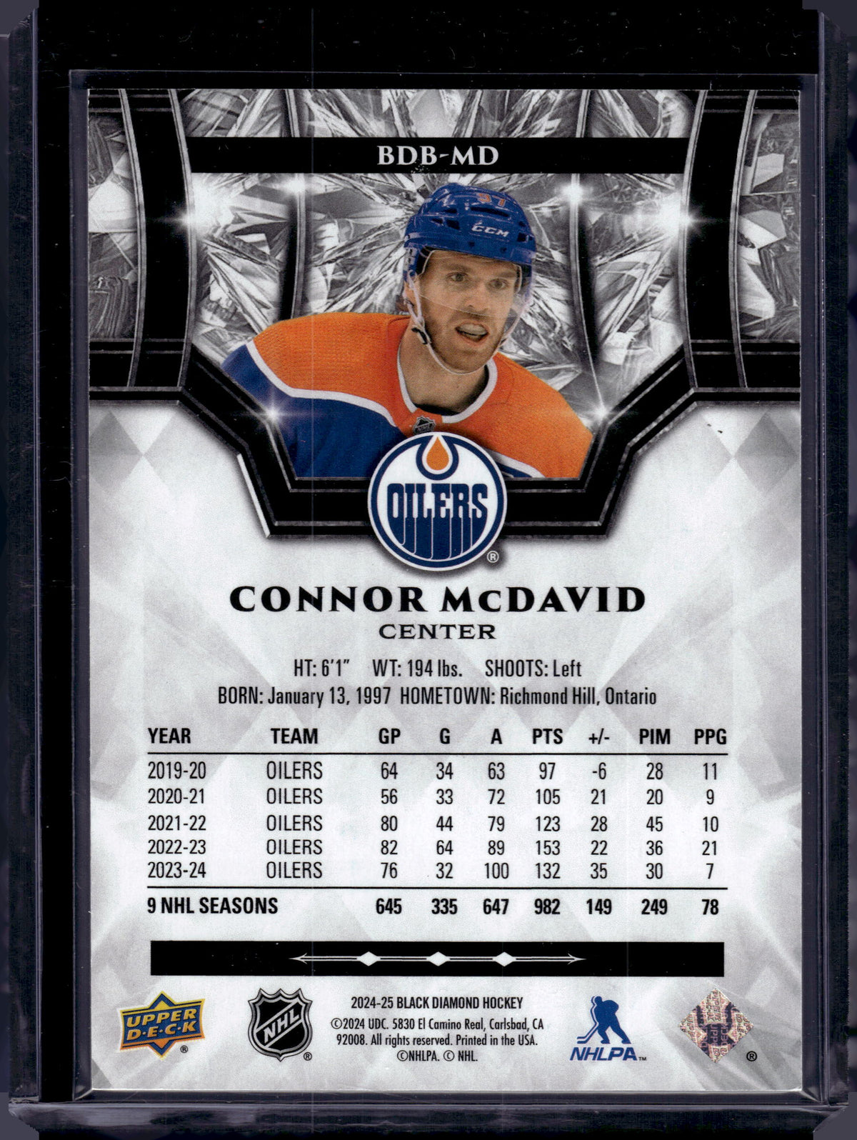 2024 Upper Deck Black Diamond Connor McDavid #BDB-MD /349