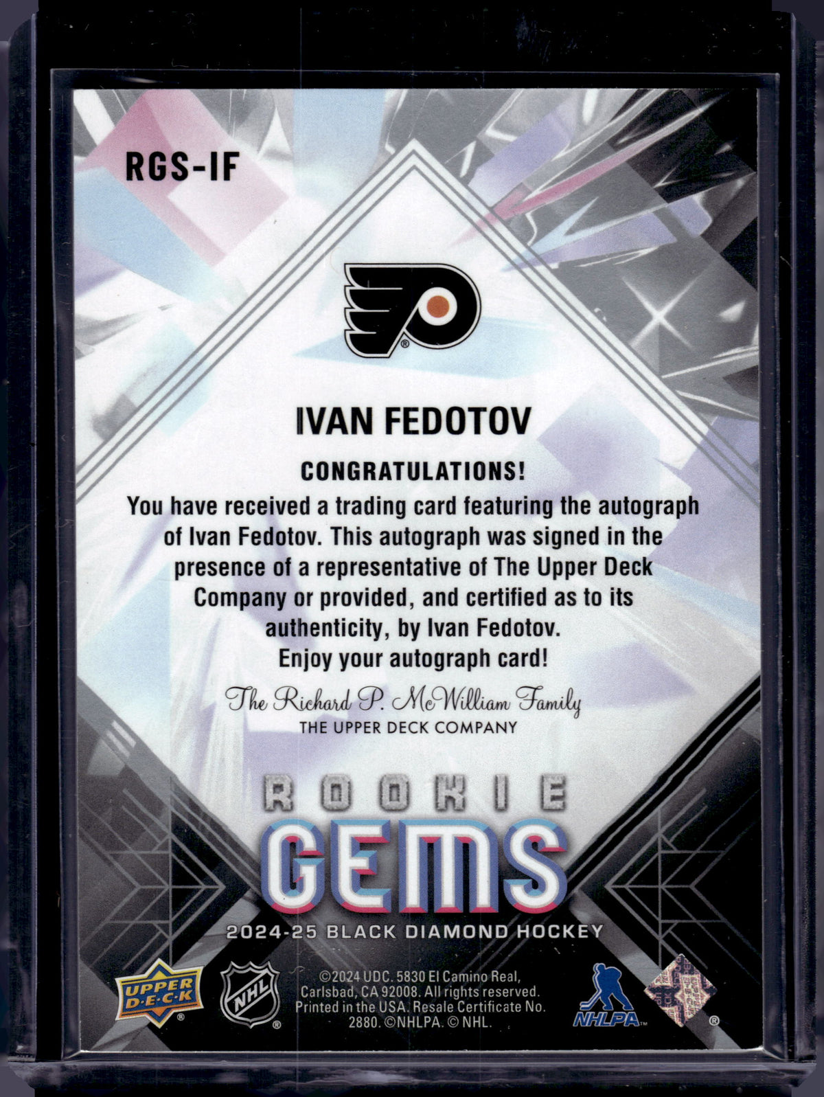 2024 Upper Deck Black Diamond Rookie Gems Ivan Fedotov #RGS-IF /199 Auto