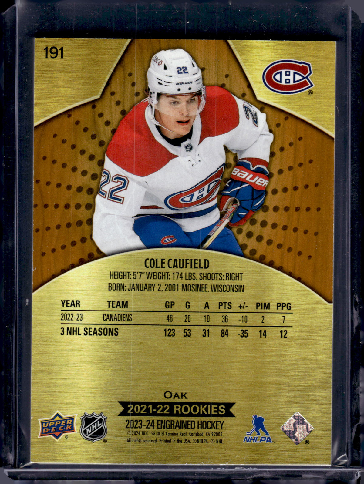 2024 Upper Deck Engrained Rookie Cole Caufield #191 Oak /299