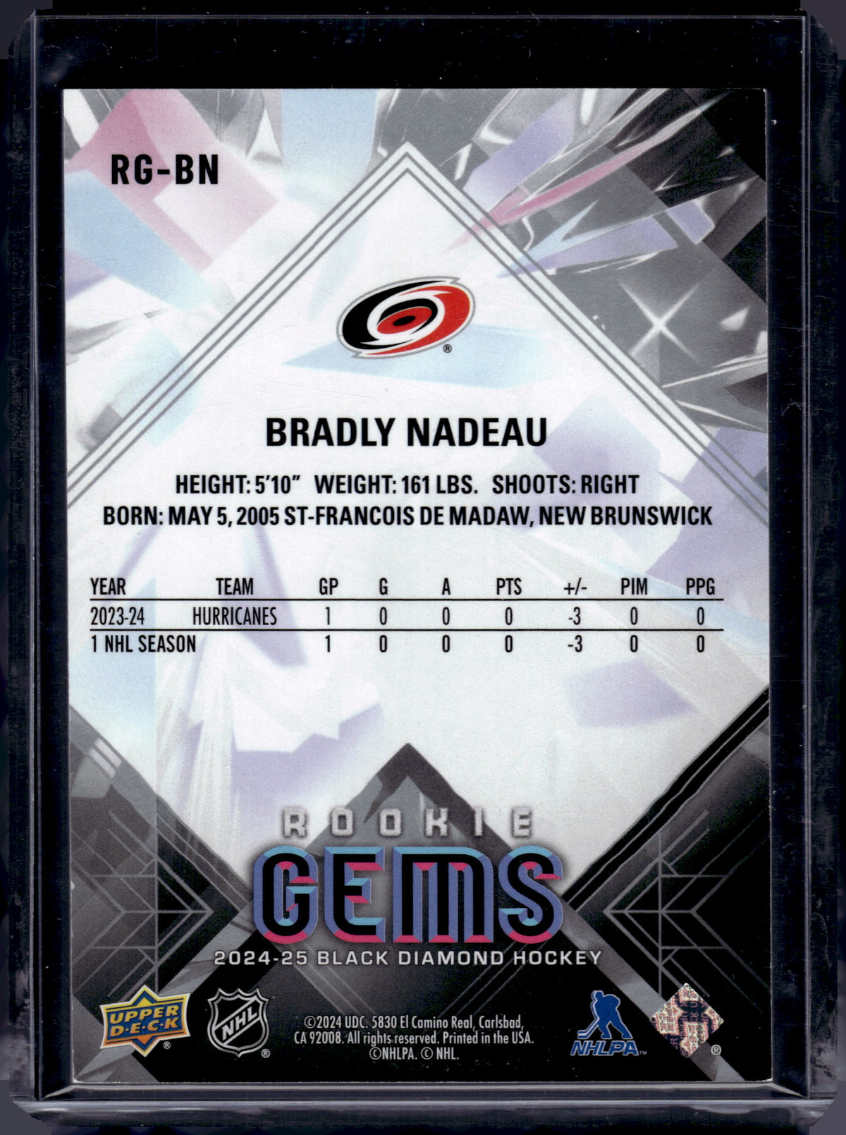 2024 Upper Deck Black Diamond Rookie Gems Bradly Nadeau #RG-BN /399