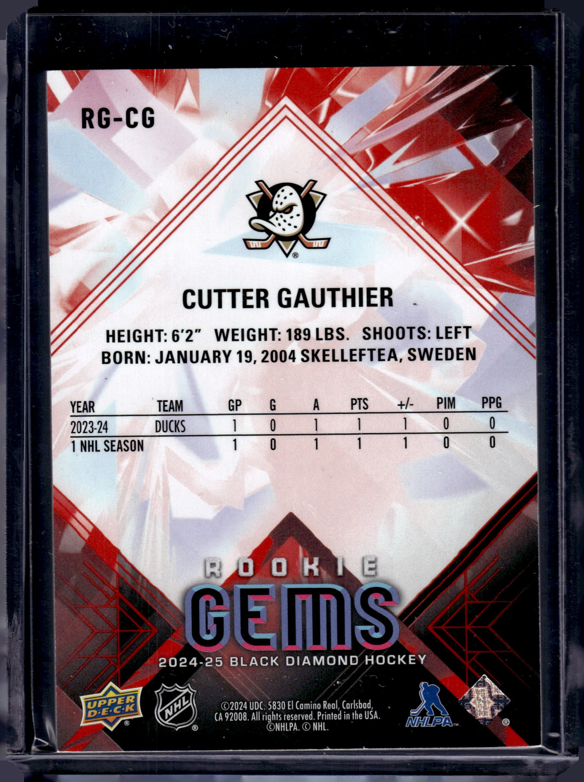 2024 Upper Deck Black Diamond Rookie Gems Cutter Gauthier #RG-CG /100