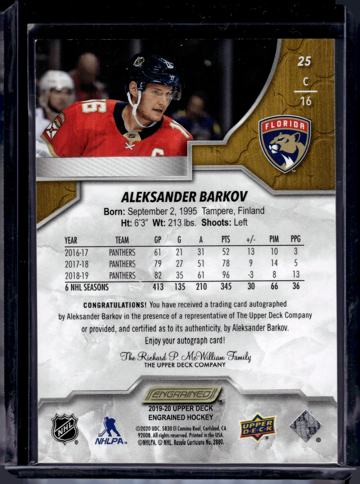 2020 Upper Deck Engrained Aleksander Barkov #25 Oak Auto