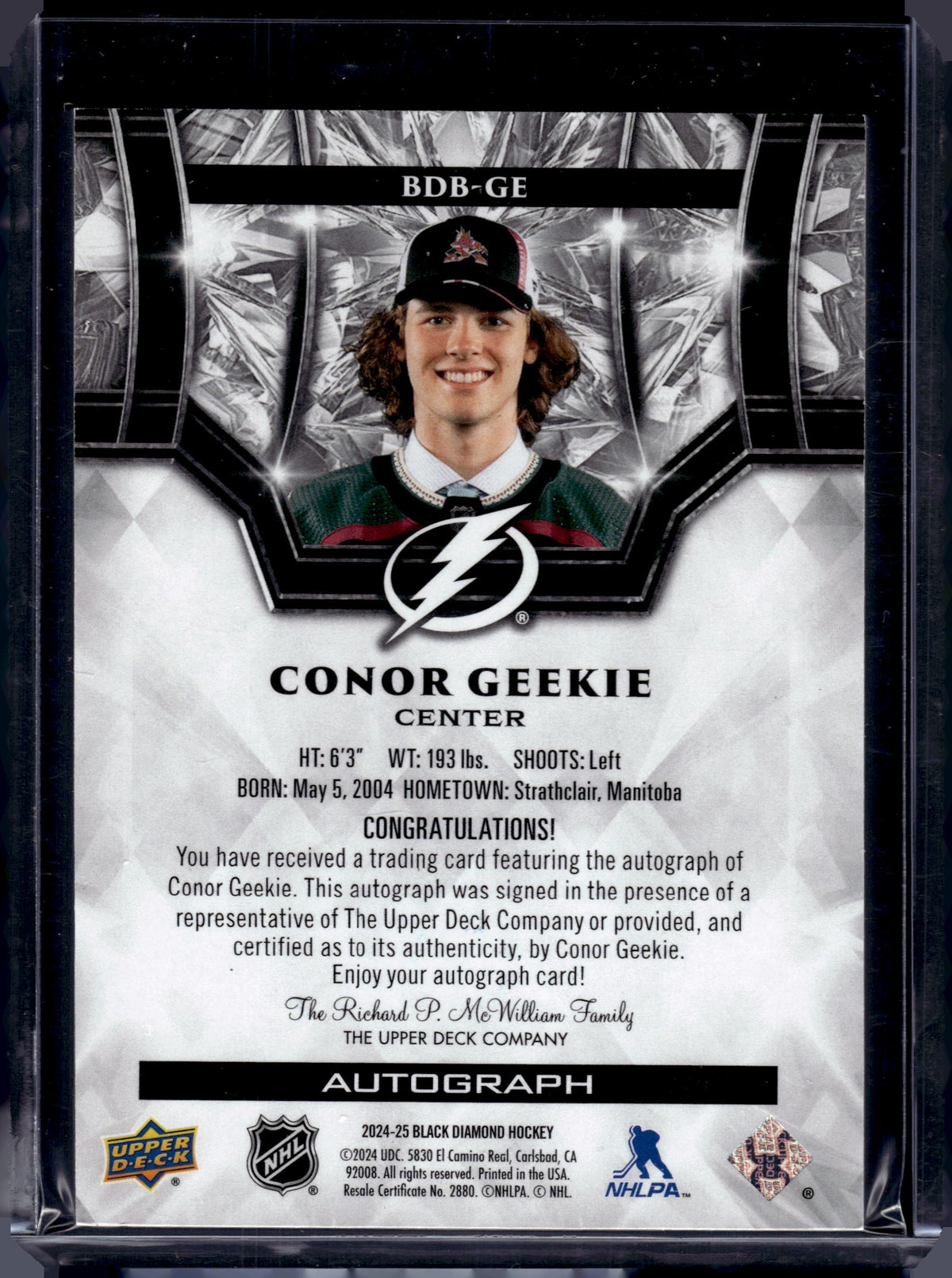 2024 Upper Deck Black Diamond Conor Geekie #BDB-GE /49 Auto