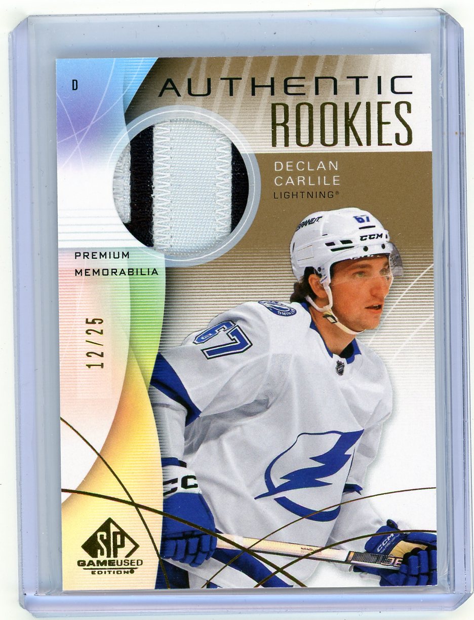 2025 UD SP Game Used Declan Carlile #227 Gold Premium /25 Patch