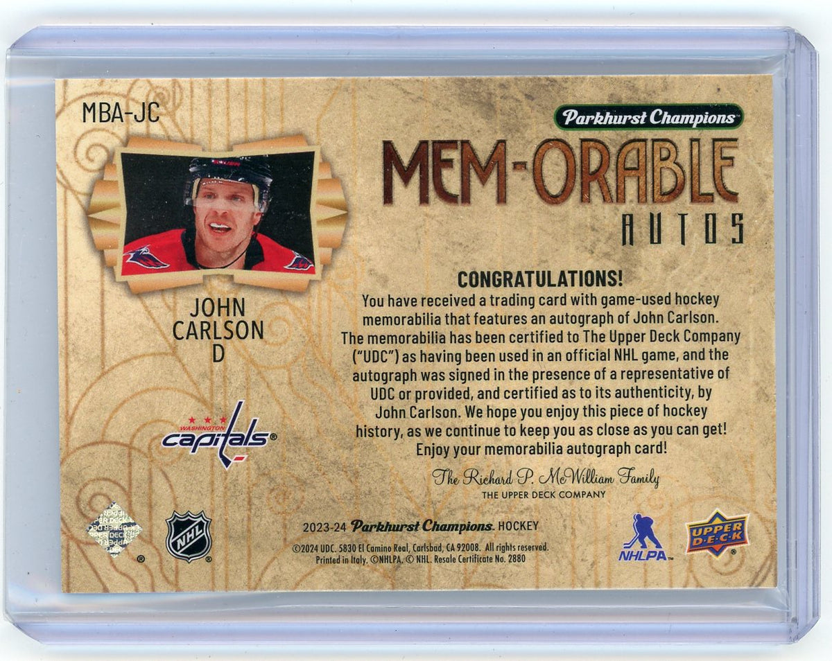 2024 Parkhurst Champions John Carlson #MBA-JC /10 Patch Memorabilia