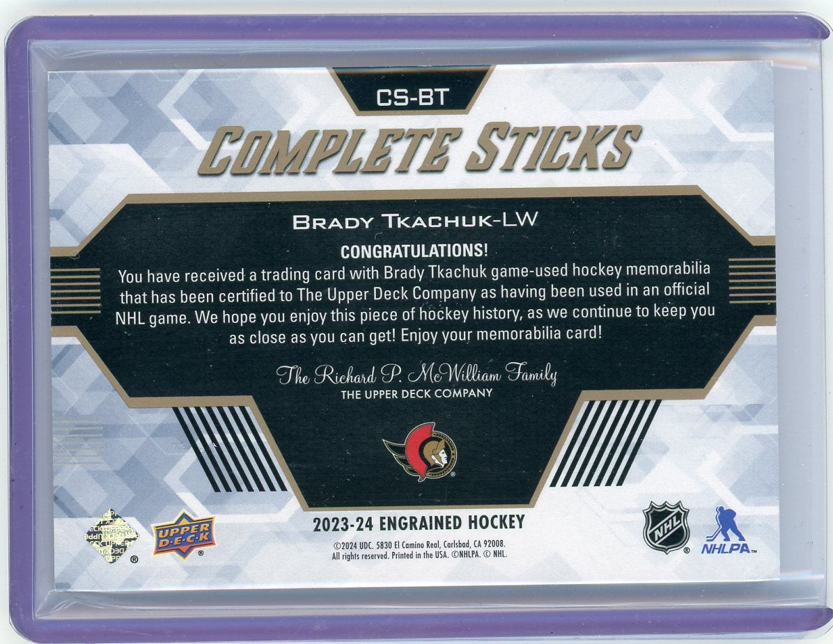 2024 UD Engrained Complete Sticks Brady Tkachuk #CS-BT /25 Game Stick