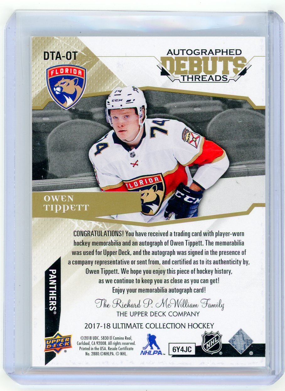 2018 Upper Deck Ultimate Collection Owen Tippett #DTA-OT /149 Auto Patch