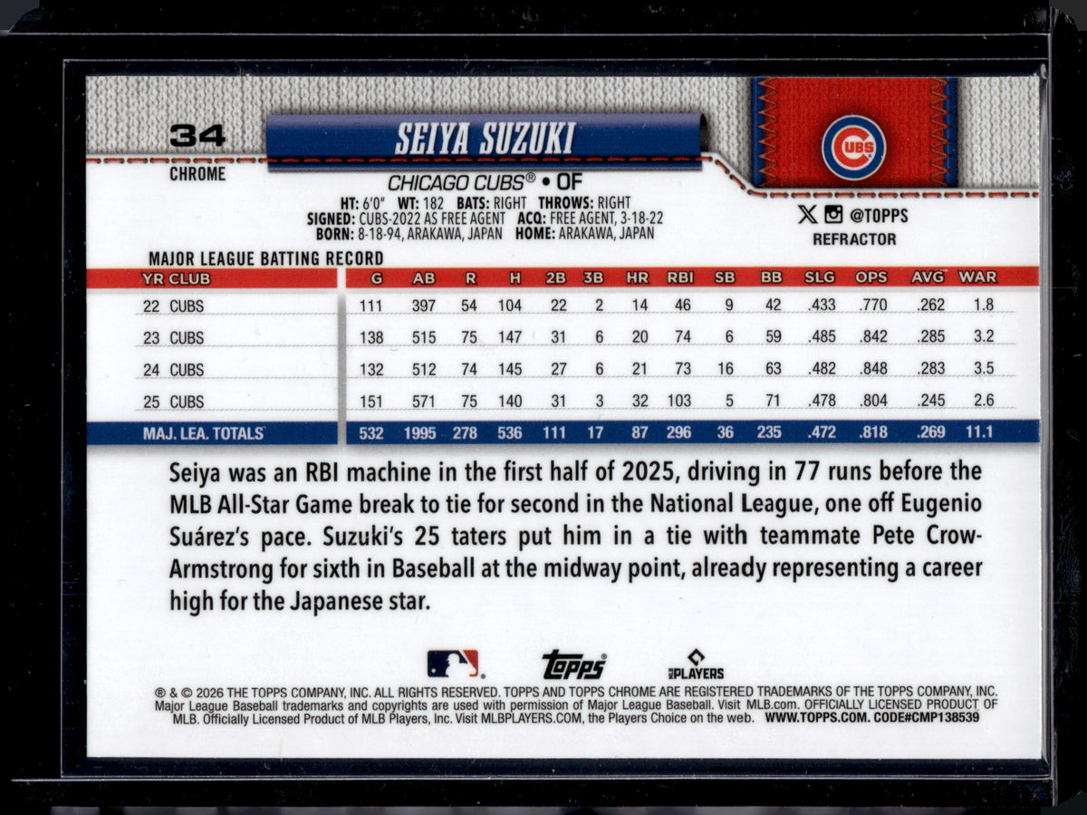 2026 Topps Chrome Seiya Suzuki #34 Refractor
