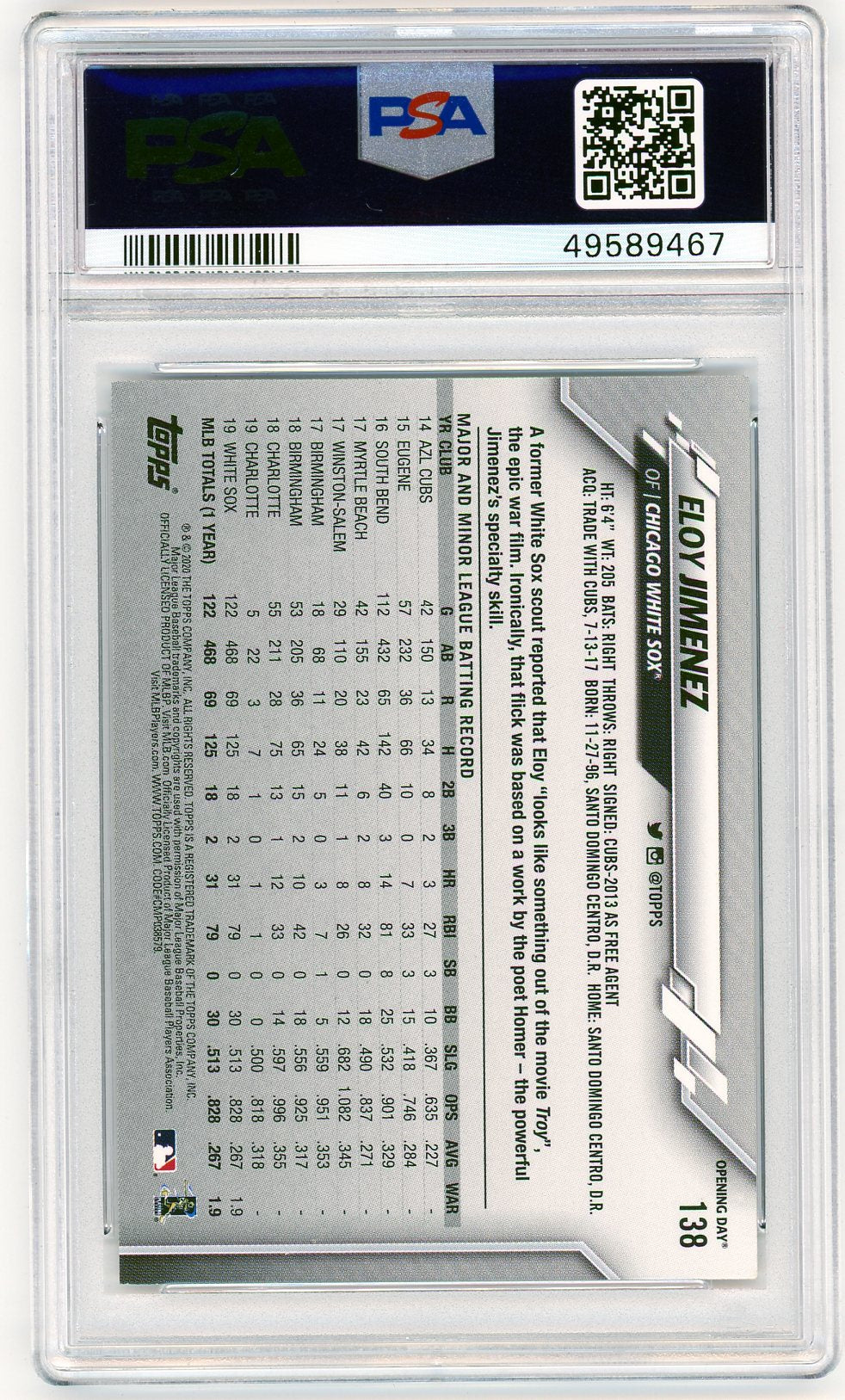 2020 Topps Opening Day Eloy Jimenez #138 PSA 10