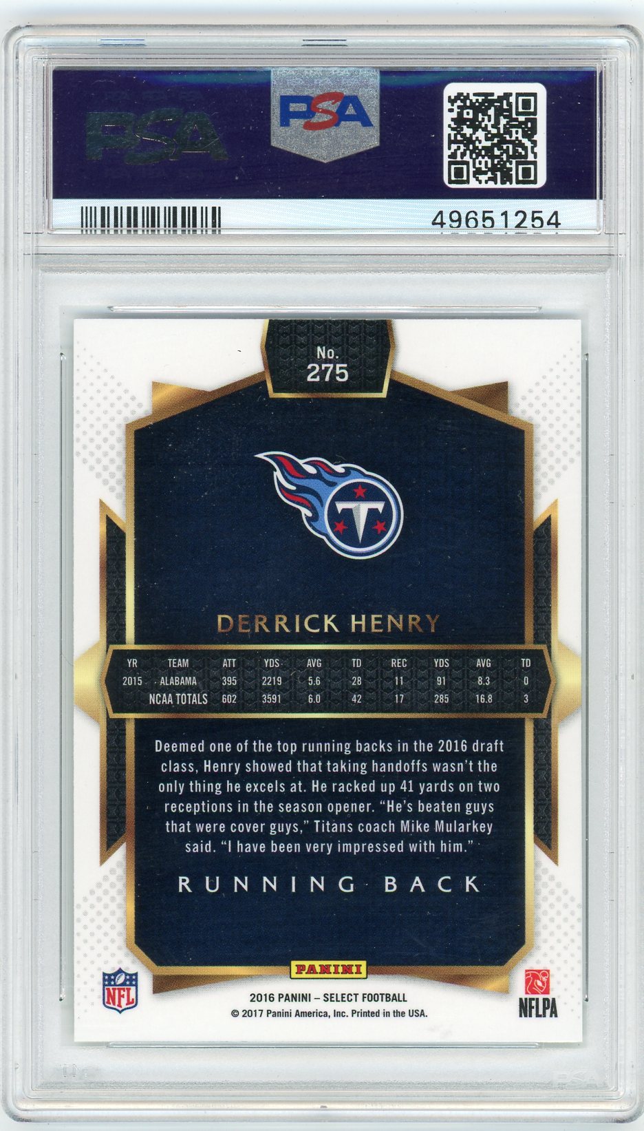 2016 Panini Select Derrick Henry #275 Prizm PSA 9