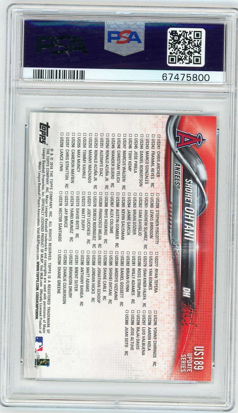 2018 Topps Update Shohei Ohtani #US189 PSA 10