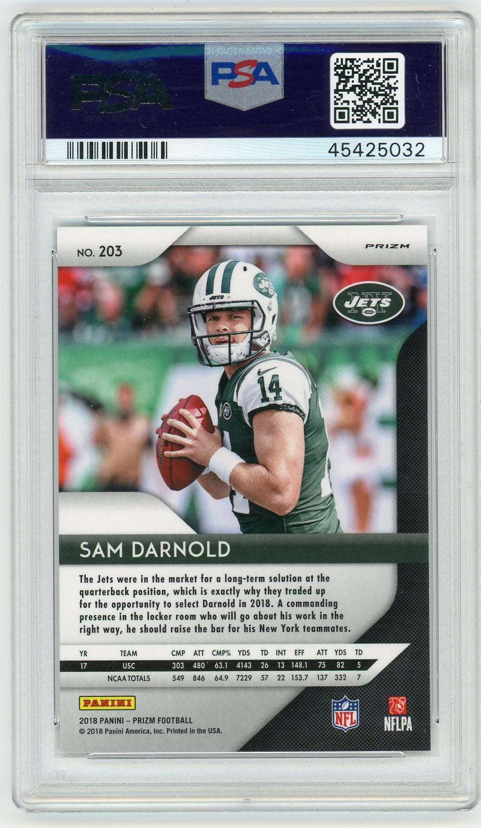 2018 Panini Prizm Sam Darnold #203 Pink PSA 9