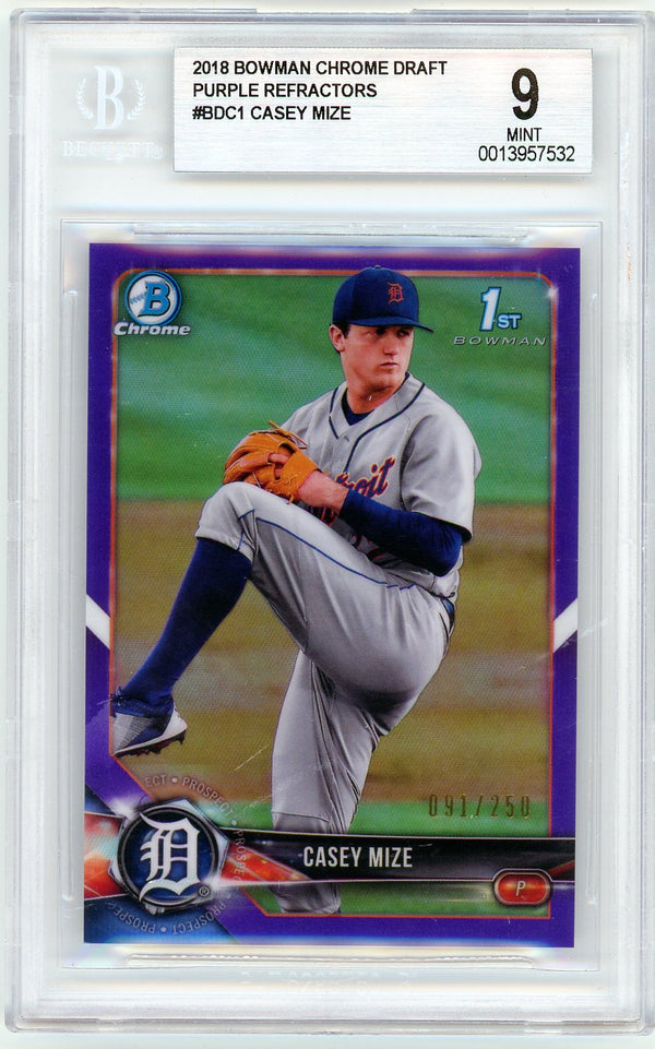 2018 Bowman Chrome Draft Purple Refractors Casey Mize #BDC1 BGS 9