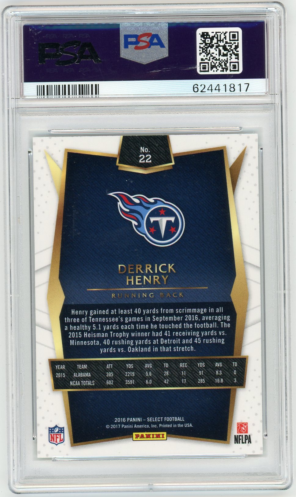 2016 Panini Select Derrick Henry #22 Prizm PSA 9