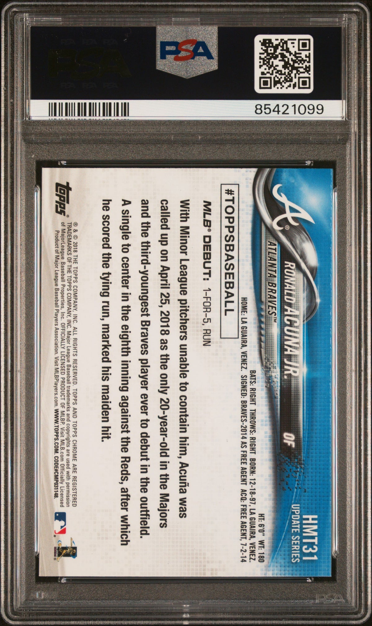 2018 Topps Chrome Update Ronald Acuna JR. #HMT31 PSA 10