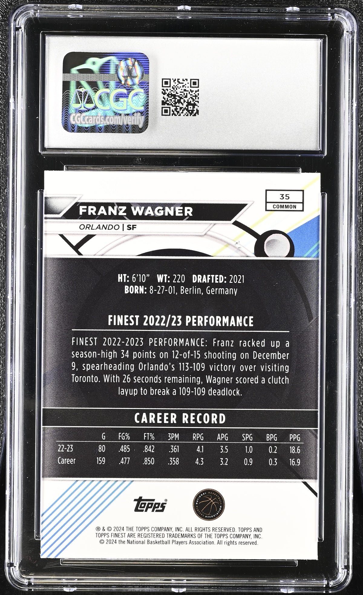 2023-24 Topps Finest Franz Wagner #35 Gold Geometric Refractor /50 CGC 9