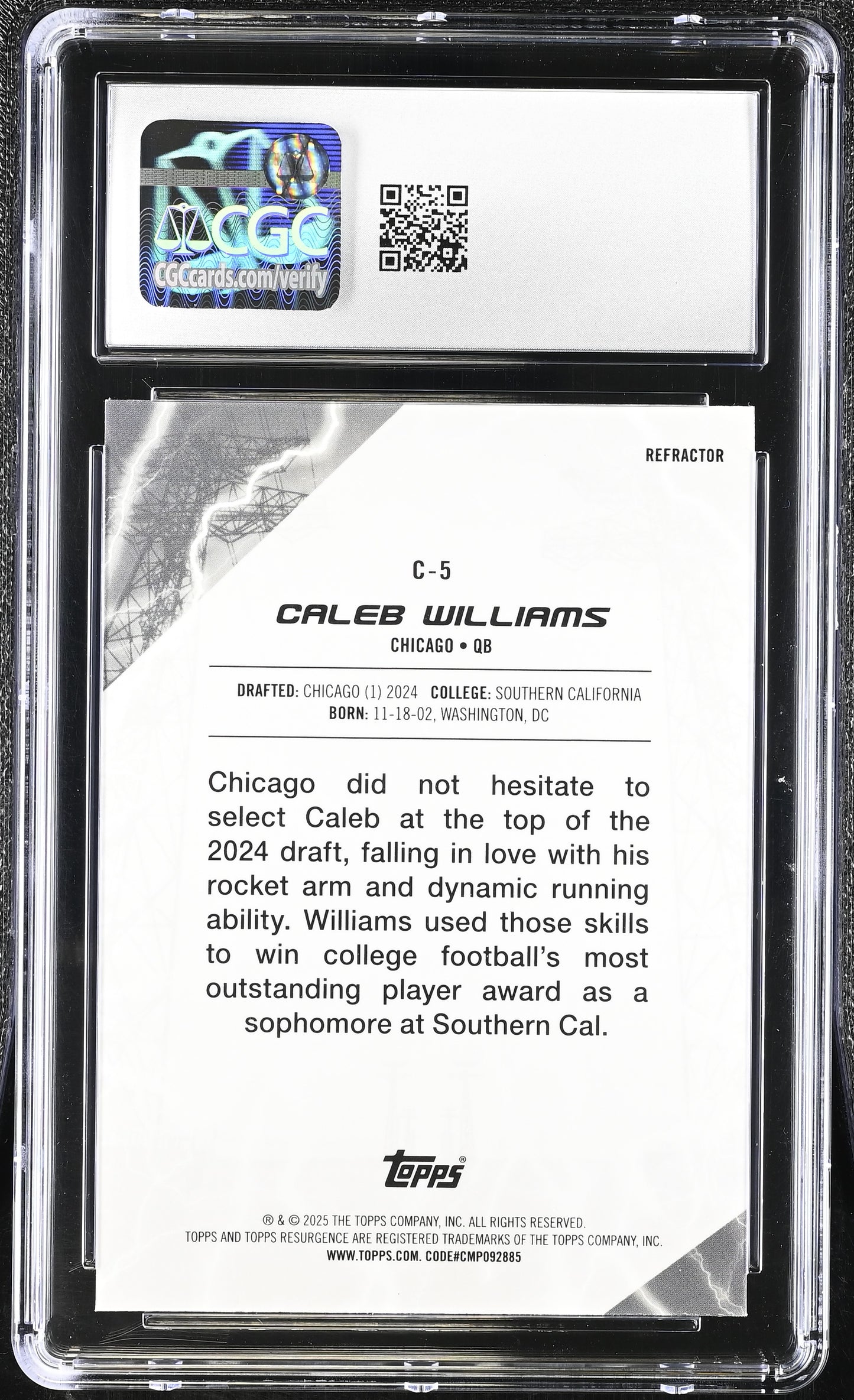 2024 Topps Resurgence Caleb Williams #C-5 Refractor Conductors CGC 9